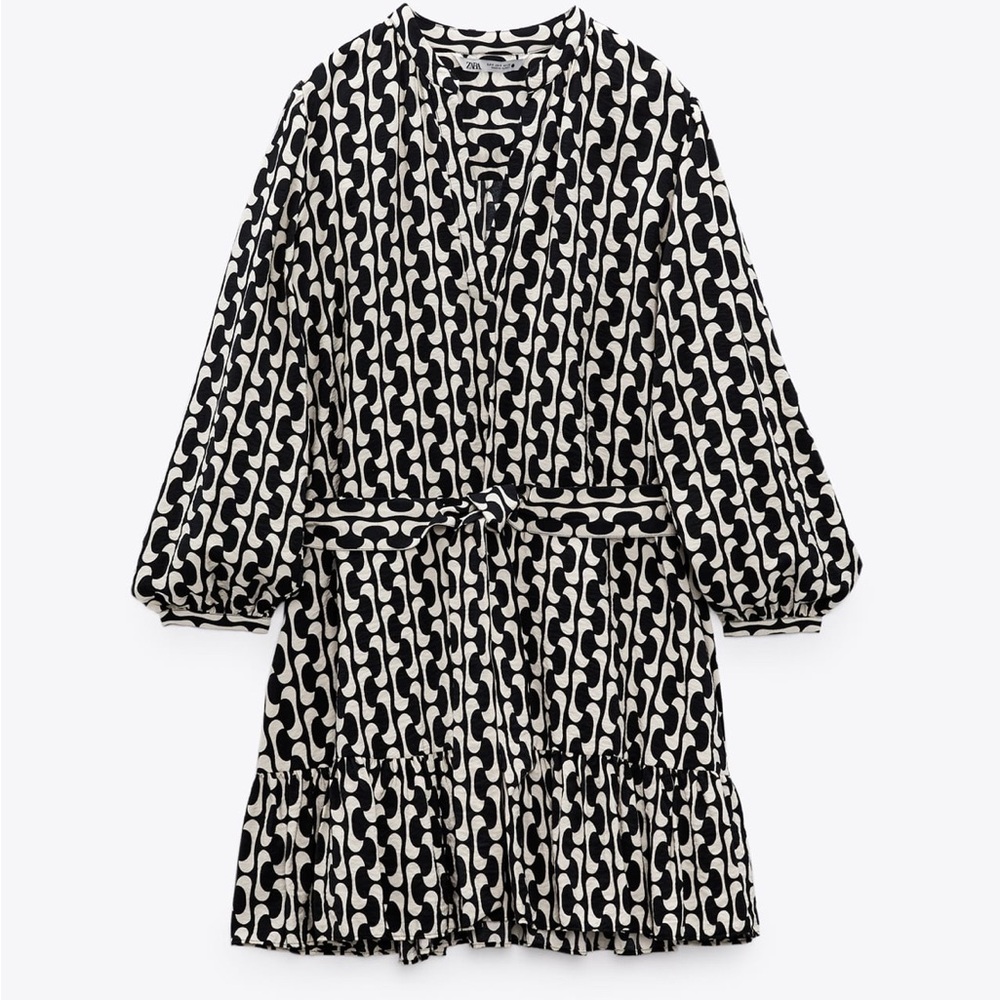 Zara black and White Geometric Mini Dress